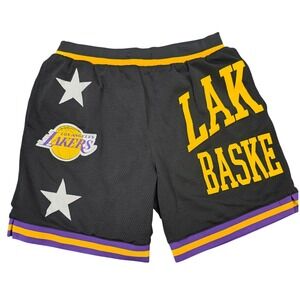 Ultra Game NBA Los Angeles Lakers Basketball Shorts Men's Size M Black Mesh Star
